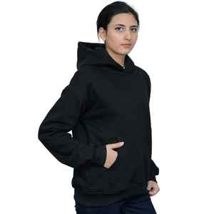 Sweat à capuche pour femme en fibre de bambou légère de qualité supérieure avec décoration lettrée, sweat à capuche de haute qualité en couleur noir pur - Product Image 4