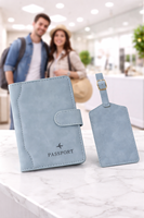 Porte-passeport multifonctionnel en cuir PU Wriza, tendance et très vendu, avec étiquette de bagage et fermeture à bouton, imprimé au laser, pour cartes
