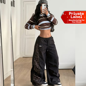 Unisex <b>Summer</b> Holiday Couple's Vintage Swear-Textured Loose Flat Front Parachute-Style 100% Cotton Cargo <b>Pants</b> for Women - Product Image 1