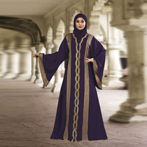 Abaya islamique modeste Nida pour l'Aïd, col en V, broderies, panneaux ornés, élégante, fluide, manches longues, longueur au sol, vêtements pour femmes - Product Image 4