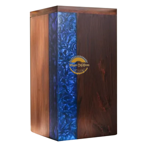 Ocean Inspired Resin & Natural Wood Cremation Urn Handmade Blue Wave Funeral Ashes <b>Box</b> by AYAANS - Product Image 1