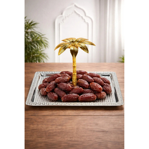 Bandeja redonda de metal para servir con soporte de palmera dorada, vajilla, bandeja para chocolate, para bodas, postres, frutas secas. - Product Image 1