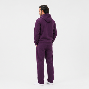 Customized Unisex <b>Purple</b> Solid Hooded Tracksuit Set Full Sleeve Casual Sweatshirt Pants Regular Fit Heavyweight Cotton Winter - Product Image 5