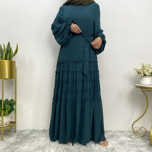 Vestido Abaya de Verano de Chifón de Doble Capa con Mangas Abullonadas, Elegante y de Calidad Premium OEM, Estilo Turco, Sólido y Sencillo para Mujer - Product Image 4
