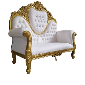 Luxury Antique French Style Two-Seater Love Seat <b>Sofa</b> Comfortable Solid Wood with <b>Gold</b> White Tufting for Villa & Hotels - Product Image 4