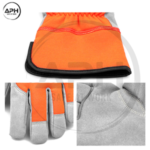 Guantes de Trabajo de Cuero Naranja de Alta Visibilidad, Construcción Duradera, Puño Elástico Ajustable en la Muñeca, Palma Reforzada de Calidad Premium - Product Image 6