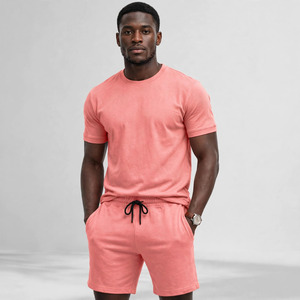 Wholesale Summer Men's Casual Shorts <b>Set</b> Plain Color Solid 100% Cotton Jersey Quick Dry Knitted Pocket Customized Logo <b>Twin</b> <b>Set</b> - Product Image 1