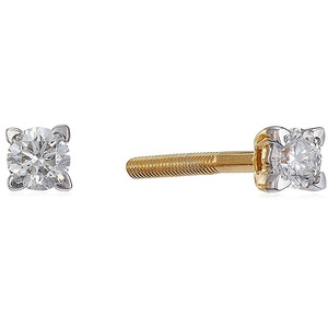Boucles d'oreilles clous solitaires en or jaune 18 carats avec diamant de laboratoire taille ronde, fermoir à vis, bijoux fins pour femme, vente en gros, cadeau - Product Image 1
