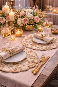 Beautiful Beaded Embroidery <b>Placemats</b> Handmade Luxury <b>Dining</b> <b>Table</b> Accessories for Home Interior Restaurant and Hotel Use - Product Image 4