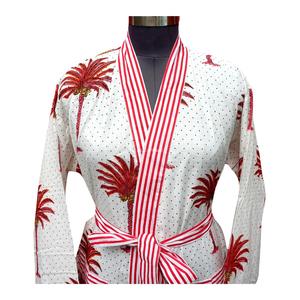 Kimono de Algodón 100% con Estampado de Árboles y Rayas, Cuello en V, Largo Completo, de Secado Rápido, para Verano, Ropa de Dormir Casual y Túnica de Playa - Product Image 3