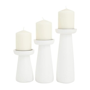 Ensemble de 3 porte-bougies en bois blanc rustique moderne, supports décoratifs pour bougies de table pour la maison, le salon, la salle à manger à bas prix - Product Image 2