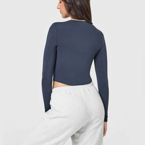 Camiseta Deportiva Ajustada de Manga Larga con Cuello Redondo y Diseño Crop Top para Mujer, Venta al por Mayor, Sin Costuras, Elástica, para Yoga - Product Image 2