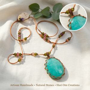 Collar Colgante de Macramé Hecho a Mano con Amazonita, Piedra Grande Azul Verde Agua, Joyería Boho Curativa - Product Image 5