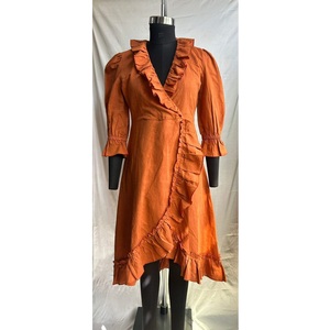 Vestido midi bohemio chic con cuello en V profundo, cintura alta, manga larga informal con botones para mujer. Compre directamente del proveedor a precio de mayoreo. - Product Image 3