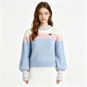 Pulls à capuche en tricot color block pour femmes, style pull ras du cou pastel, aspect mohair duveteux, vente en gros, fabricant américain, fournisseur de vêtements - Product Image 1