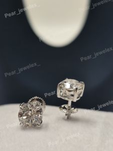 Pendientes de Diamantes Redondos con Corte Brillante, Plata 925 con Baño de Rodio, Engaste de Garra, Clásicos, Unisex, para Compromiso - Product Image 1