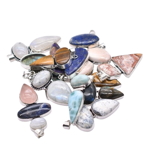 Nuevos Collares con Colgante de Piedras Preciosas de Diseño Mixto, Chapados en Plata 925, Engaste de Bisel, Joyería Vintage Cristiana Unisex, 5 Piezas - 50 Piezas - Product Image 6