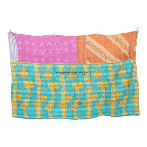 Indian Handmade Floral Print Kantha Vintage Blanket Throw Quilt Hippy Bohemian <b>Bedspread</b> Quilt Indian Reversible Hand Stitched - Product Image 6