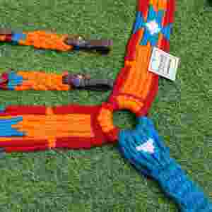 Juego de arreos para caballo de mohair naranja, azul y rojo con cuero argentino, cabezada de mohair de 32 pulgadas para caballo - Product Image 5