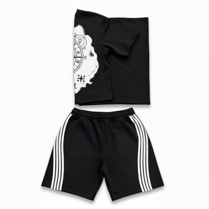 Conjunto de Camiseta de Algodón con Estampado de Diamantes de Imitación y Pantalones Cortos Deportivos con Franjas Laterales Desgastadas para Hombre - Product Image 4