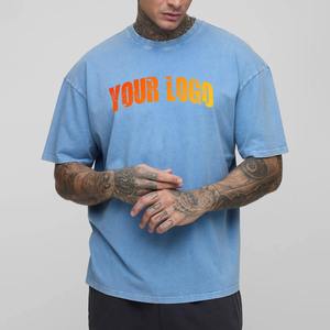 Camiseta Oversize Azul Cielo con Logo Personalizado Estilo Vintage para Hombre, Algodón Pesado, Streetwear, Venta al por Mayor - Product Image 6