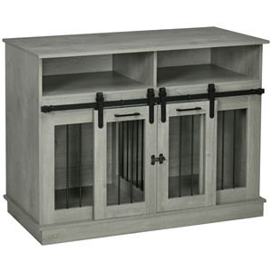 Gray Dog <b>Crate</b> Furniture with Sliding Doors and Shelves 47 X 23.5 X 35 for Large and Small Dogs Pet House - Product Image 1