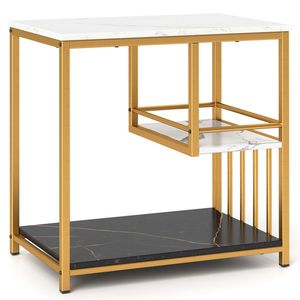 Tavolino Moderno a 3 Ripiani da 23,5 Pollici con Piano in Marmo e Struttura Dorata per Soggiorno e Camera da Letto - Product Image 3
