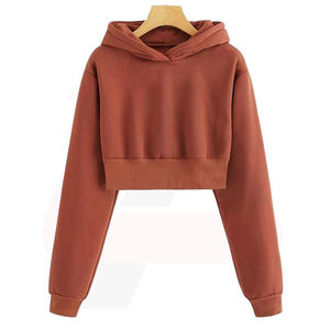 Sudadera con Capucha Corta Y2K para Mujer, Color Sólido, Hombros Caídos, Manga Larga, Algodón Grueso de Secado Rápido, con Logo Frontal - Product Image 1