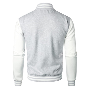 Blouson Bomber Varsity Homme Blanc Gris Clair avec Col et Poignets Côtelés, Fermeture Boutonnée, Vêtement de Sport Décontracté Imperméable - White Bird Express - Product Image 3