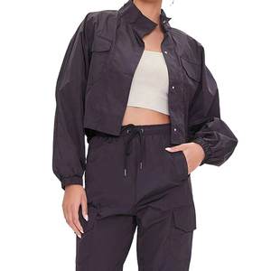 Custom Logo Fashion Casual Woven <b>Cargo</b> Joggers Pant and Cropped <b>Jacket</b> 2 Piece Set Nylon Windbreaker <b>Women</b> Tracksuit Set 2026 - Product Image 1