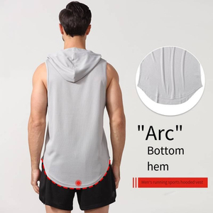 Men's Sleeveless Hooded Gym Vest Breathable Mesh Quick-Dry Curved Hem Athletic Tank <b>Top</b> Fitness Wholesale OEM - Product Image 4