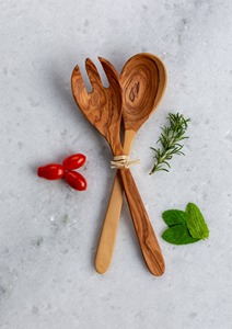 Cuillère en bois écologique, faite à la main, finition rustique, pour servir des salades, pour la cuisine, la table à manger, sans danger pour les aliments, naturelle, décorative pour la maison - Product Image 3