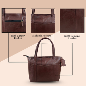 Sac fourre-tout vintage en cuir véritable marron de haute qualité pour femme avec fermeture éclair et ouverture, doublure en toile toutes saisons, usage quotidien - Product Image 6