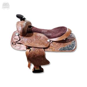 Vente en gros de selles Western haut de gamme en cuir véritable avec siège en daim, accessoires d'équitation confortables - Product Image 1