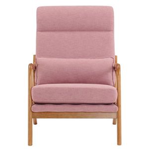 Solid Wood High Back Armrest & <b>Backrest</b> Chair with Iron Frame Linen Indoor Leisure Chair in Pink for Living Room - Product Image 2