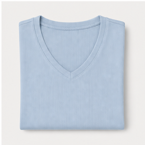 เสื้อยืดผู้หญิงสีฟ้าอ่อน คอวี แขนยาวถึงข้อศอก ทรงครอป รุ่น WTS-0115 - Product Image 5