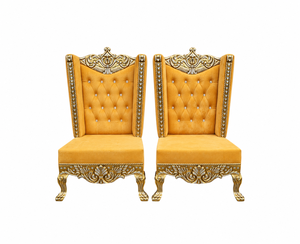 Chaise de mariage royale de luxe à dossier haut Mandap |   Chaise de trône en métal sculpté doré pour la mariée et le marié, utilisation en intérieur, chaises élégantes pour cérémonie - Product Image 2