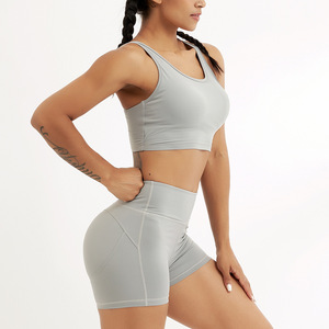 Ladies Two Piece Active Gym Wear Set Fashion Crop Tank And Stretch Fitness Shorts For Workout Running And <b>Exercise</b> - Product Image 1