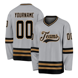 Camiseta de Hockey sobre Hielo Gris para Hombre, Cuello en V, Manga Larga, Impresión Sublimada, Poliéster que Absorbe la Humedad, Ropa Deportiva para Adultos - Product Image 1