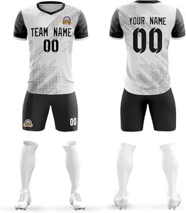 Ensemble de maillots de football personnalisés pour hommes, grandes tailles, logo personnalisé sur le devant, respirant, anti-humidité, en polyester et coton, manches courtes - Product Image 6