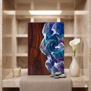 Urne funéraire en bois, boîte commémorative en résine, art vague bleu-vert, souvenir pour adulte - Product Image 2