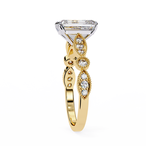 Anillo de Compromiso Vintage con Diamante de Laboratorio de Corte Radiante de 3.00ct, Banda Milgrain Pave Art Deco, Oro Vermeil de 18K, Lujo Sostenible - Product Image 5