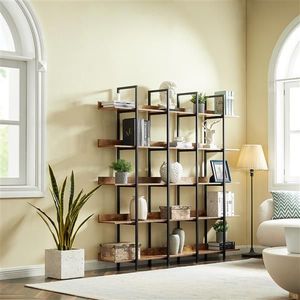 Vintage Industrial Style 5 Tier Bookcase with <b>Open</b> Bookshelf Home Office Metal Frame MDF Board Video Product - Product Image 5