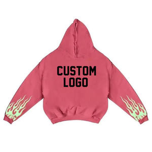 Sweat à capuche oversize pour homme, impression de logo personnalisé, manches effet flamme, coton French Terry, vêtements d'automne - Product Image 2