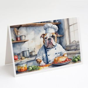 American Bulldog the Chef Whimsical A7 Juego de tarjetas de felicitación Paquete de 8 tarjetas de notas en blanco con sobres Tamaño 5x7 - Product Image 1