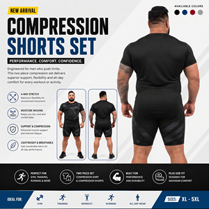 Ensemble de short de compression et t-shirt à manches courtes pour homme, imprimé personnalisé, grande taille, pour yoga et sport - Product Image 4