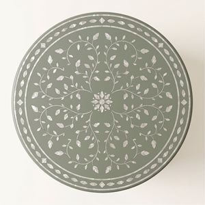 Table de chevet ronde de luxe en nacre vert sauge avec 4 tiroirs, motif floral, armoire de chevet faite à la main, meubles anciens - Product Image 3