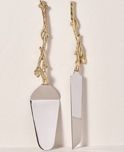 Elegant Metal Cake Server Set With Branch Handle Design Dishwasher Safe Wedding <b>Flatware</b> - Product Image 3