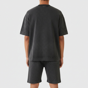 สินค้ามาใหม่ 2026 ชุดเซ็ต 2 ชิ้น ผ้าฝ้าย 100% สำหรับผู้ชาย ลวดลายย้อมสีแบบแอซิดวอช พิมพ์โลโก้ด้วยผ้าไหมแบบสั่งทำ ระบายอากาศได้ดี สไตล์สตรีทแวร์ สีพื้น - Product Image 5