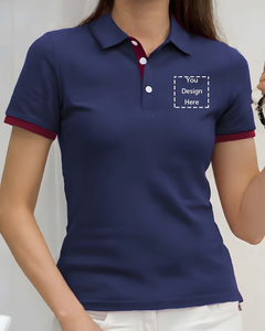 Custom Navy Blue Polyester Solid Polo Shirt Adult Short Sleeve Embroidered Logo Contrast Trim Classic Turndown Promotional - Product Image 5